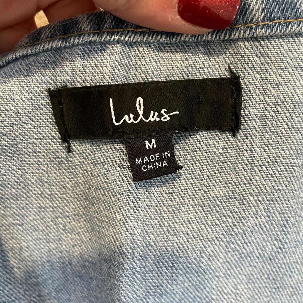 Blue denim mini dress with zipper down the front. lulus size medium - Picture 6 of 7